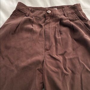 Reformation Pants Womens 4 Petite Brown Mason Straight Leg Pleated Quiet Luxury